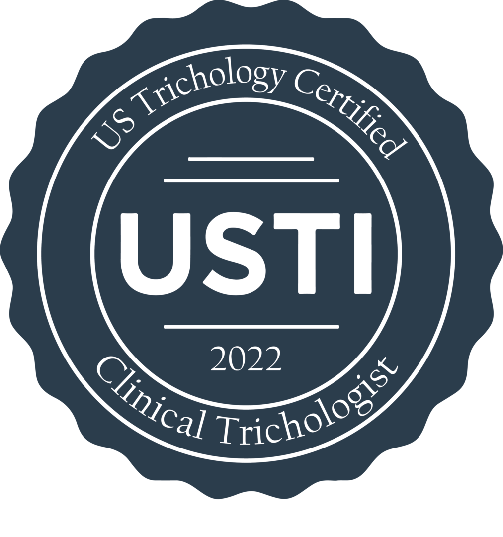 A seal that says " us trichology certified clinical trichologist 2 0 1 7 ".